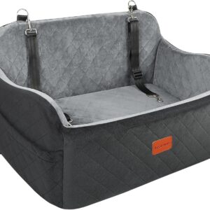Lealchum Dog Car Seat Up to 55lb,2 Clip-On Safety Adjustable Leashs Car Dog Bed for 2 Small Dogs,Fully Detachable and Washable Pet Car Seat with 2 Storage Pockets,Easy to Install(Black/Grey, Large)